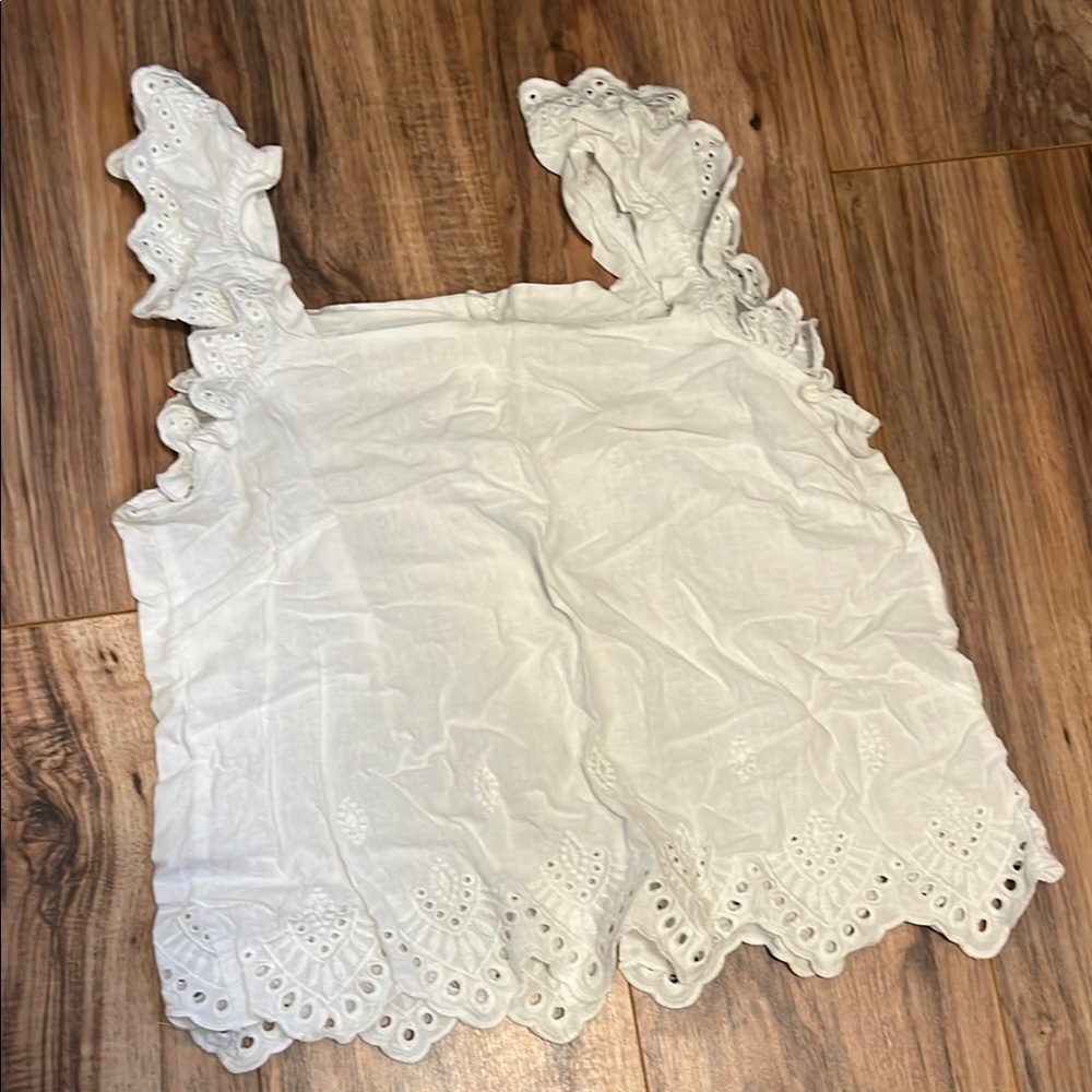 Cream Embellished Flutter Sleeve Tank Top
